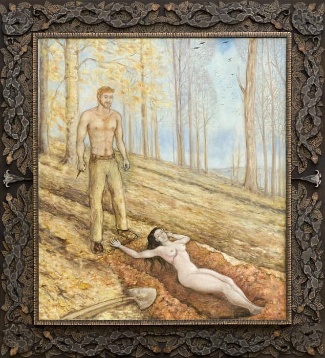 Pretty Polly — a ballad painting in its carved frame
